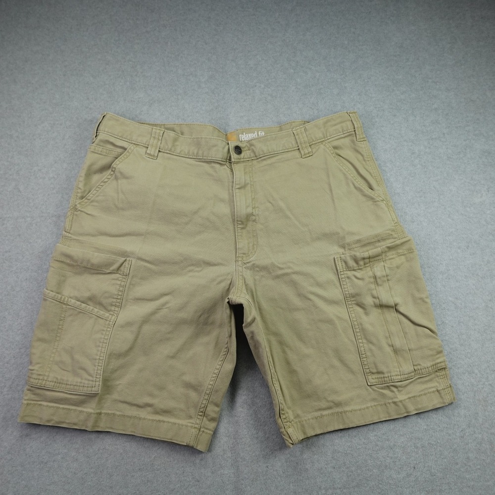 Carhartt Shorts Mens 40 Tan Relaxed Fit Canvas Cargo Workwear Stretch